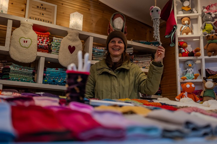 Sascha Stüber Der Stand „Verfilzt und Zugenäht“ auf dem Lamberti-Markt 2025. Foto: Sascha Stüber
