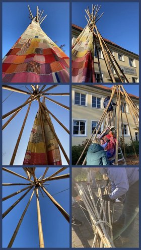 Collage aus 6 Bildern vom Fortschritt beim Tipiabbau. Foto: Stadt Oldenburg