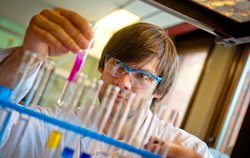 Ein Chemiker vor Reagenzgläsern. Foto: Peter Duddek Ein Chemiker vor Reagenzgläsern. Foto: Peter Duddek