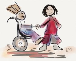Zeichnung mit Rollstuhl. Foto: Evelyn Merz/Pixelio