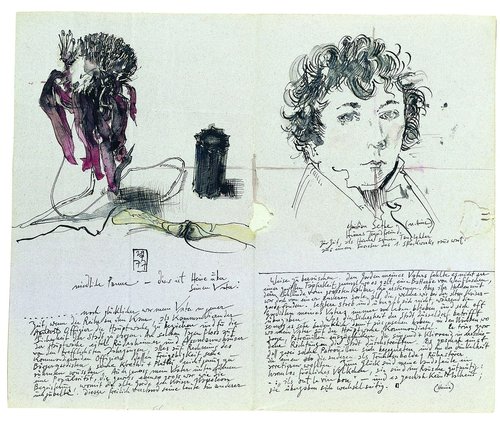 Brief an Gesche (mit  Zitat von Heine), 1977, Tuschfeder, Aquarell © Horst Janssen, VG Bild-Kunst Bonn 2019