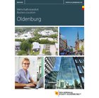 Titelseite der Broschüre Wirtschaftsstandort Oldenburg. Vor dunkelblauem rund befinden sich Abbildungen verschiedener Oldenburger Standorte. Quelle: Kommunikation und Wirtschaft