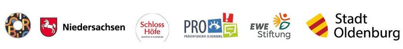 Logos von Bildungsregion, Land Niedersachsen, Schlosshöfen, Präventionsrat, EWE Stiftung und Stadt Oldenburg