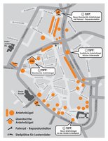 Übersichtskarte mit den Abstellmöglichkeiten rund um die Oldenburger Fußgängerzone. Quelle: Stadt Oldenburg