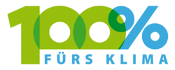 Logo „100 Prozent fürs Klima" in grüner und blauer Schrift. Bild: Stadt Oldenburg
