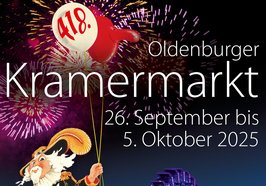 Das Plakat vom 418. Oldenburger Kramermarkt. Reiter: Klaus Beilstein. Foto: Sascha Stüber. Gestaltung: Stockwerk2