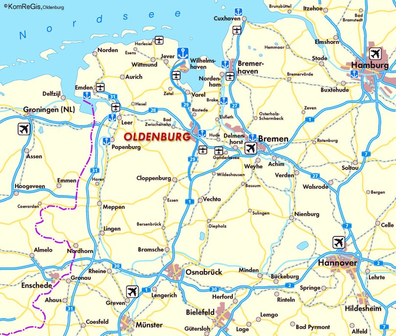 Karte „Oldenburg und Umgebung“. Quelle: KomReGis