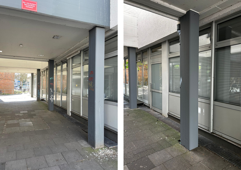 Aktion „einWANDfrei saubere City“ – Vorher/Nachher Schloßplatz 11. Fotos: Projekt „einWANDfrei“/Stadt Oldenburg