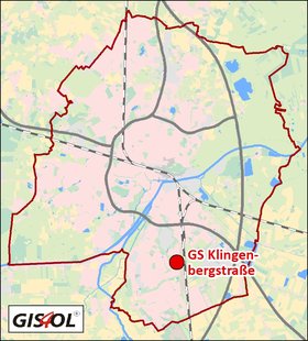Lage der Grundschule Klingenbergstraße. Klick führt zur Karte. Quelle: GIS4OL