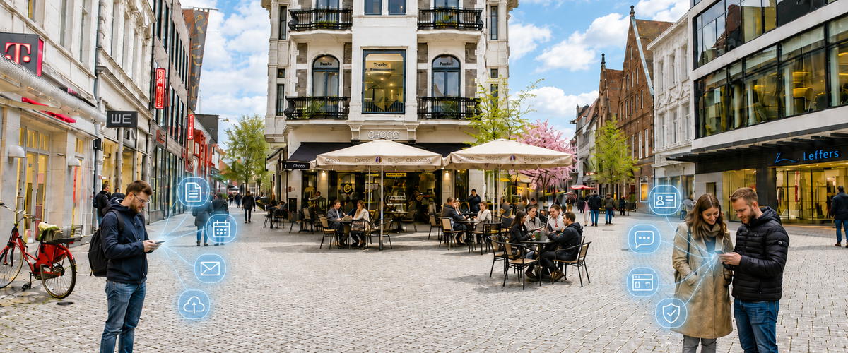 Innenstadt Oldenburg mit digital vernetzten Menschen