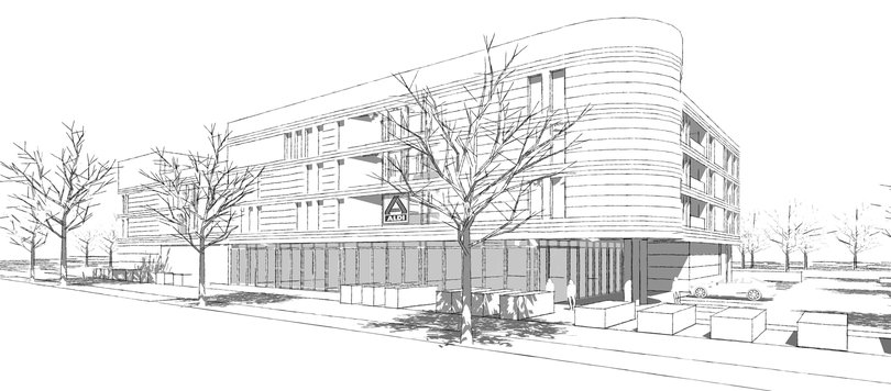 So soll der an der Cloppenburger Straße entstehende Gebäudekomplex aussehen. Entwurf: Architekt Dr. Malte Selugga 