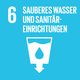 Ziel 6: Sauberes Wasser und Sanitäreinrichtungen. Quelle: Engagement Global Icon zu Ziel 6: Trichter mit angedeutetem Wasser und nach untem zeigenden Pfeil am unteren Ende. Quelle: Engagement Global