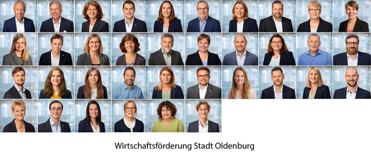 Das Team der Wirtschaftsförderung Stadt Oldenburg. Fotos: Foto und Bilderwerk/Collage: Stadt Oldenburg