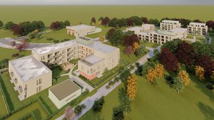 Simulation des künftigen Beginenhofes auf dern Hellenheide Simulation des künftigen Beginenhofes auf dern Hellenheide. Grafik: GSG