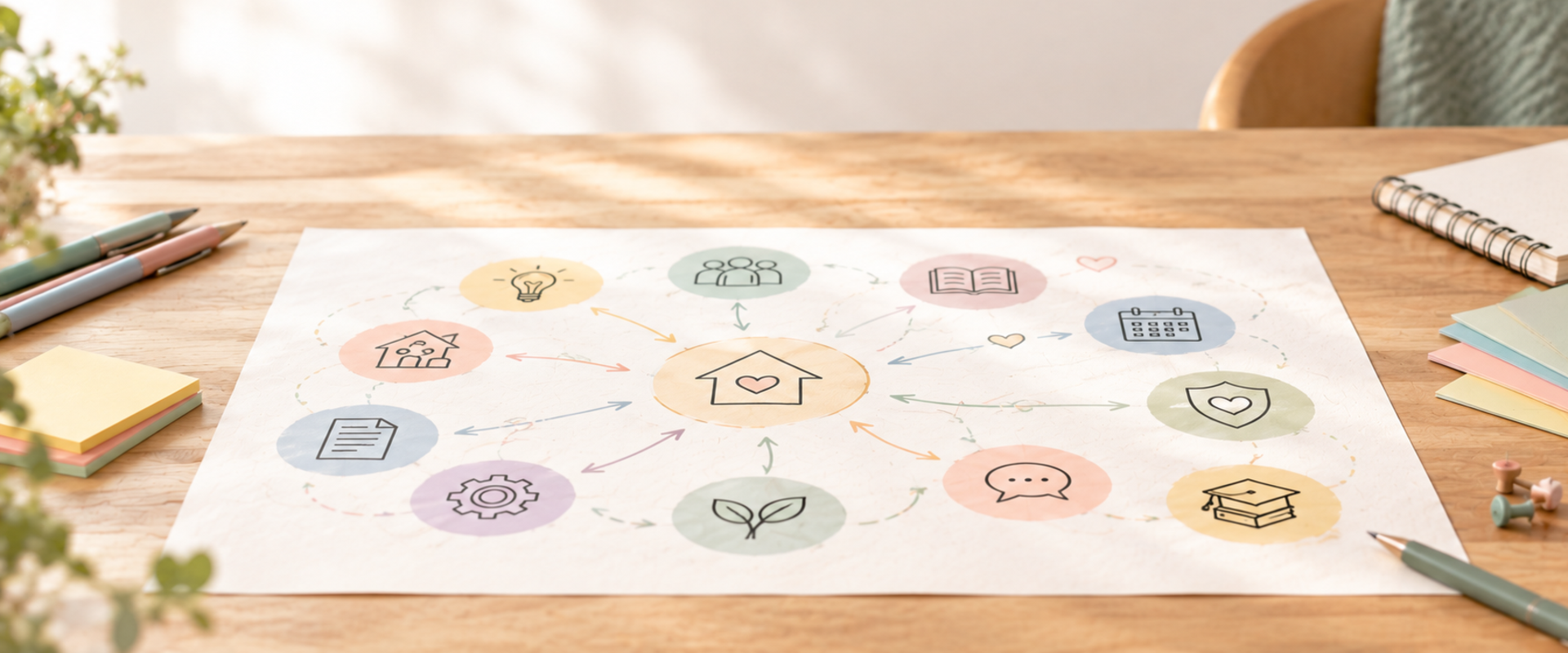 Mind map die auf einem Schreibtisch liegt