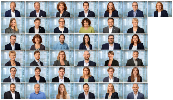 Die Mitarbeiterinnen und Mitarbeiter des Amtes für Wirtschaftsförderung. Collage: Stadt Oldenburg. Foto: Foto- und Bilderwerk