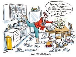 Multitasking im Homeoffice. Grafik: Bettina Bexte Multitasking im Homeoffice. Grafik: Bettina Bexte