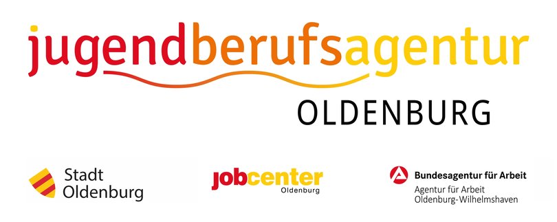 Logo der Jugendberufsagentur mit kleinen Logos der Stadt Oldenburg, des Jobcenters und der Agentur für Arbeit.