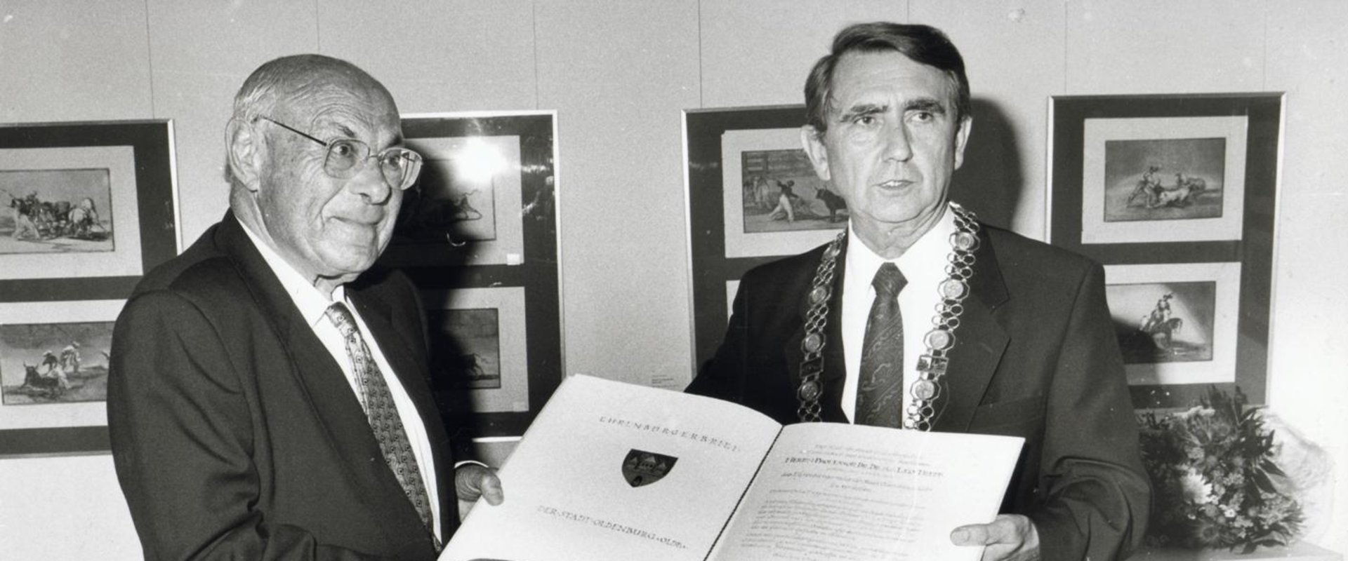 Verleihung der Ehrenbürgerurkunde an Leo Trepp vom 5. Juli 1990. Foto: Ilse Rosemeyer