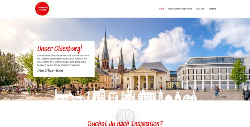 Screenshot der Website „Oldenburg erleben!“ mit Blick auf die Gebäude rund um den Schlossplatz. Quelle: Kommunikation und Wirtschaft GmbH