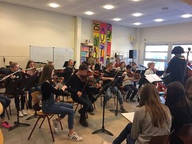 Schülerinnen und Schüler spielen Geige. Foto: Imke Glockauer-Götting