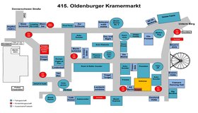 Lageplan vom Kramermarkt 2022 mit allen Fahrgeschäften und Ausschänken. Bild: Stadt Oldenburg
