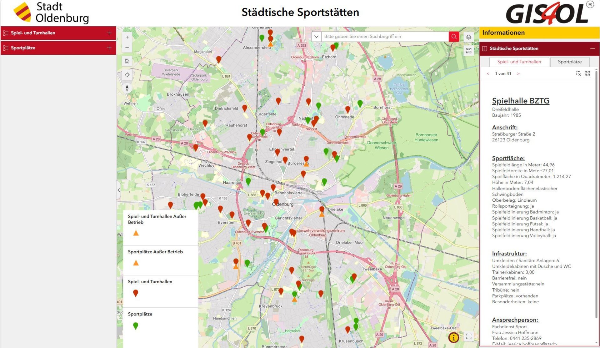 Screenshot Web-Applikation Sportstätten. Foto: Stadt Oldenburg