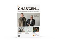 Die Titelseite von CHANCEN 3/24 zeigt auf dem Hauptfoto zwei der Ü40-Gründer, um die es in unserem Hauptartikel geht. Layout Titelseite: Stockwerk2