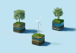 Nachhaltigkeit. Bäume und Windkraft. Foto: RoadLigh/pixabay