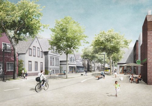 Quelle: SHP Ingenieure/nsp landschaftsarchitekten stadtplaner So könnte der zentrale Geschäftsbereich der Unteren Nadorster Straße nach den Vorstellungen von „SHP Ingenieure“ und „nsp landschaftsarchitekten stadtplaner“ aus Hannover realisiert werden. Quelle: SHP Ingenieure/nsp landschaftsarchitekten stadtplaner