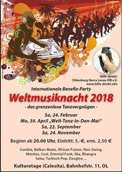 Plakat für die Weltmusiknacht 2018. Gestaltung: Gegendruck, Oldenburg