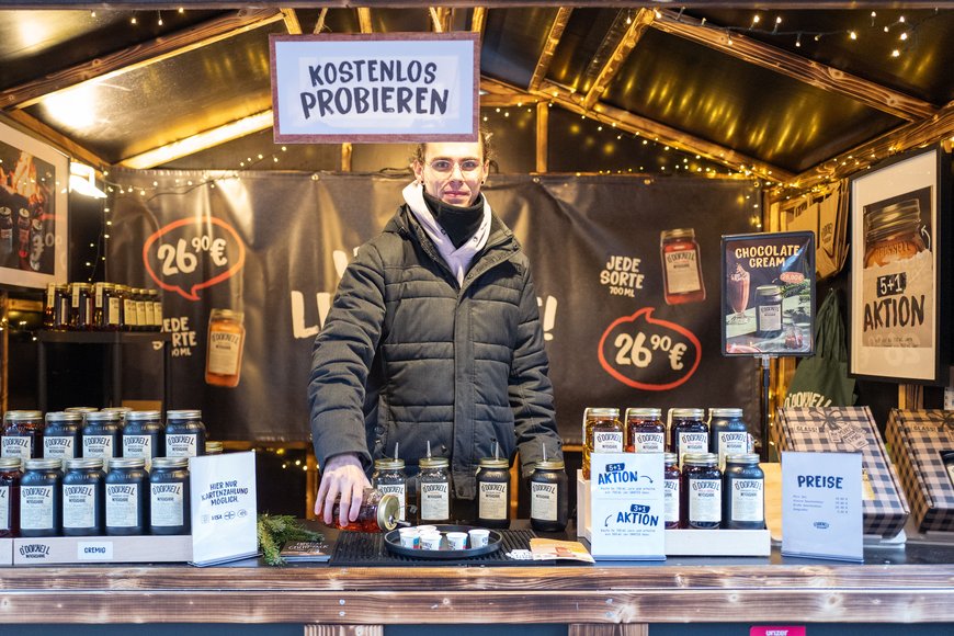 Der Stand von O'Donnell Moonshine auf dem Lamberti-Markt 2025. Foto: Sascha Stüber