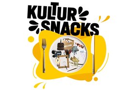 Teller mit kulturellen Elementen, Gabel, Messer und Schriftzug „Kultursnacks“. Foto: OTM