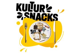 Teller mit kulturellen Elementen, Gabel, Messer und Schriftzug „Kultursnacks“. Foto: OTM