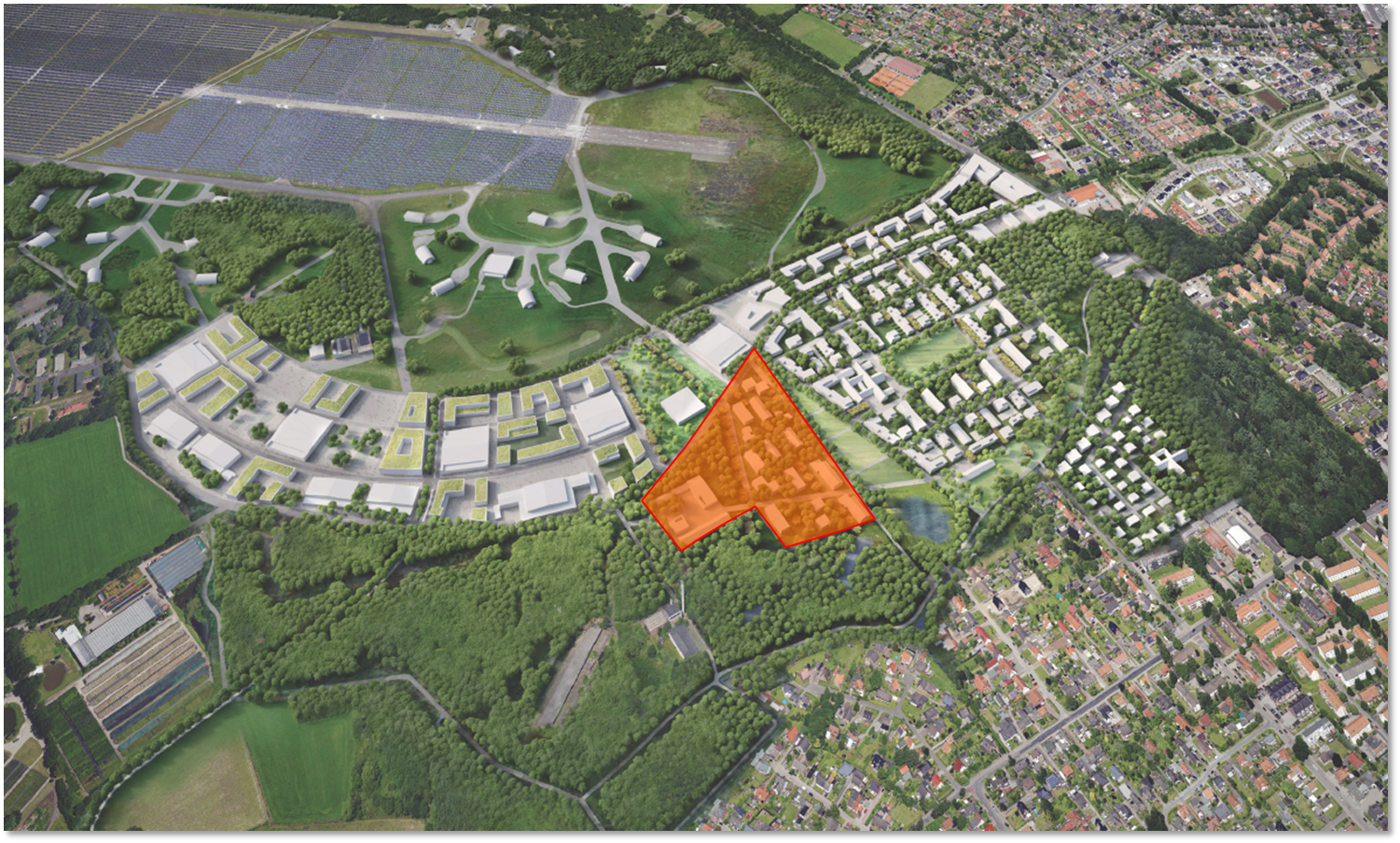 Luftbild vom Fliegerhorst mit Energetischem Nachbarschaftsquartier. Foto: Jens Gehrcken/Stadt Oldenburg
