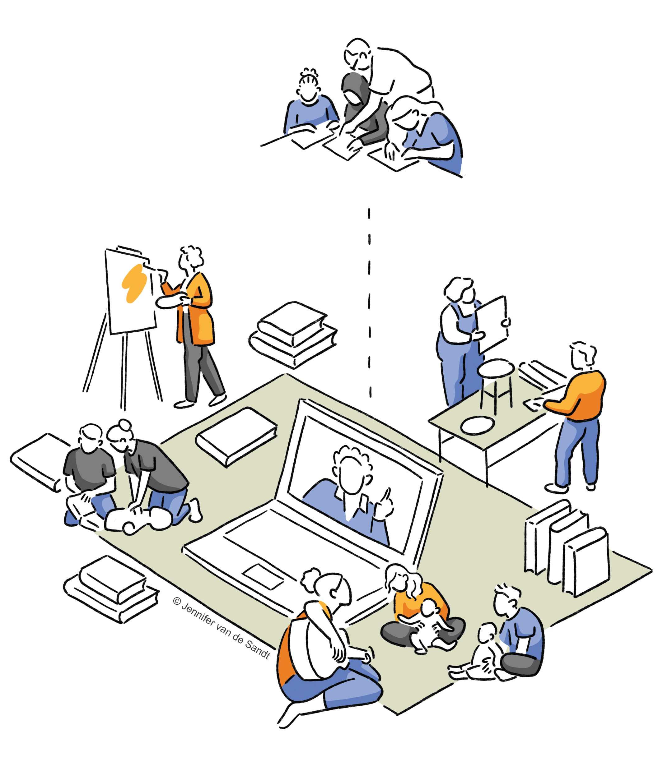 Illustration zum Thema Bildung und Wertschätzung mit unterschiedlichen Bildelementen. Illustration: Jennifer van de Sandt 