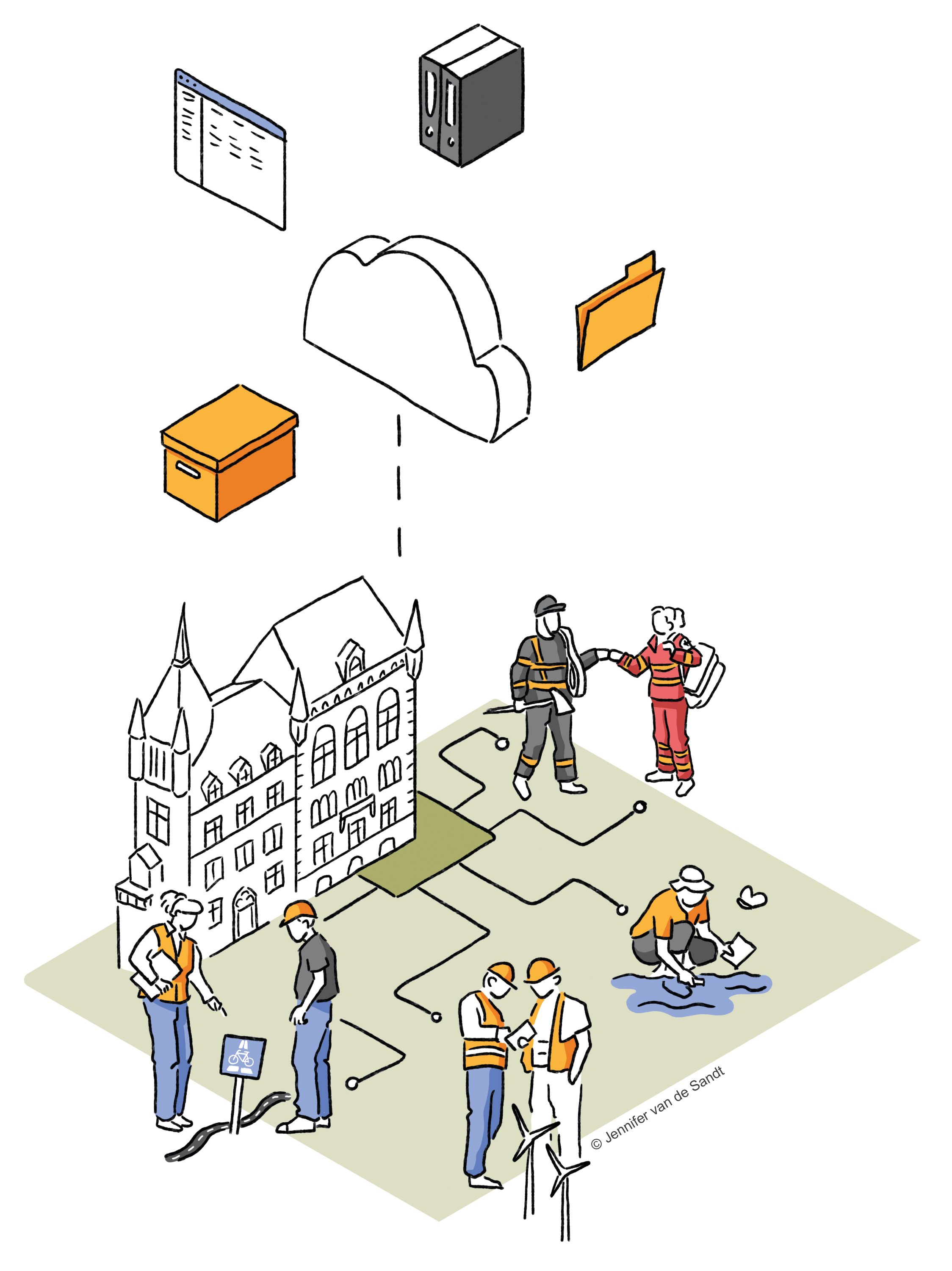 Illustration zum Thema Dynamische Verwaltung mit unterschiedlichen Bildelementen. Illustration: Jennifer van de Sandt 