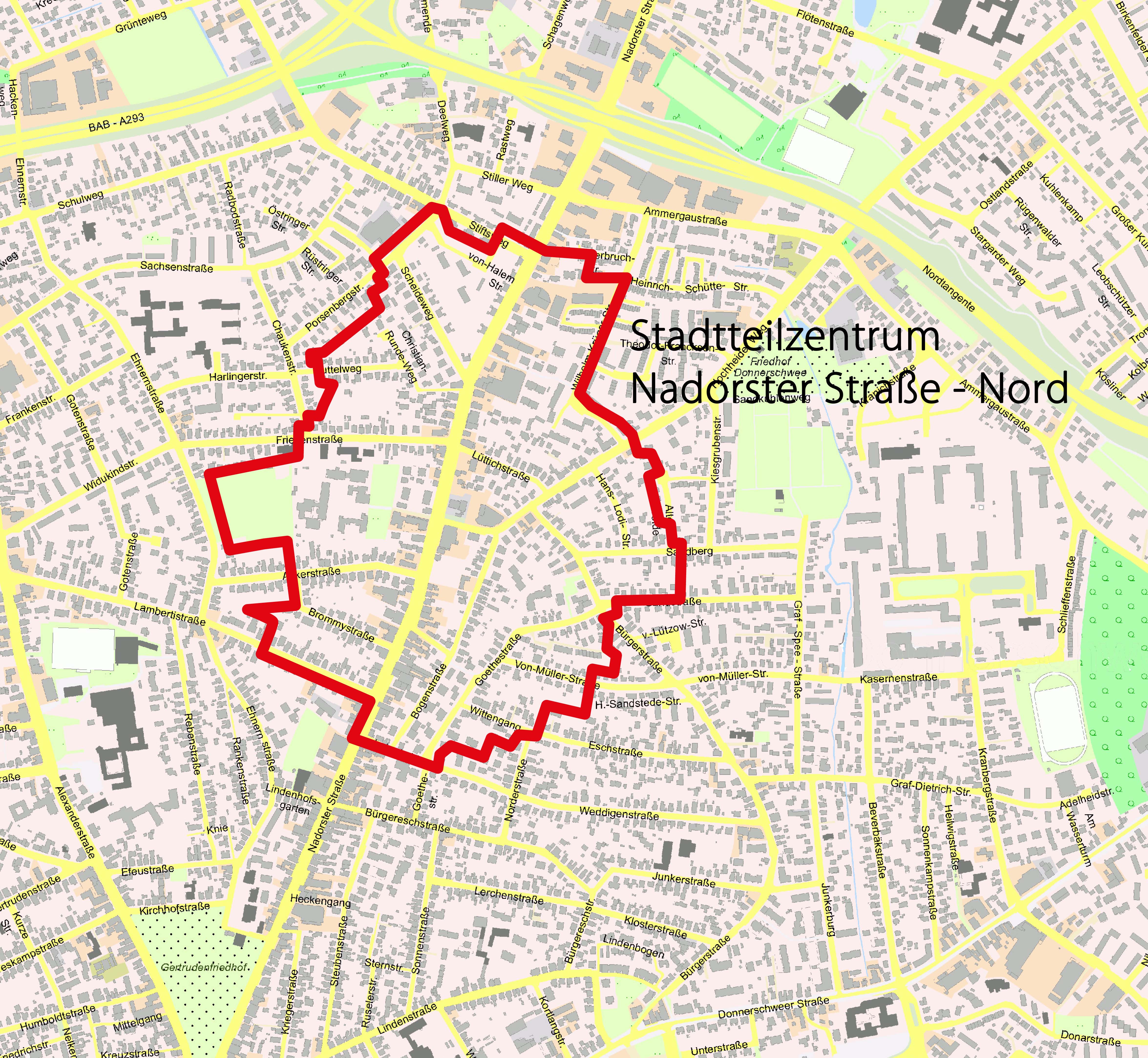 Geltungsbereich Stadtteilzentrum Nadorster Straße - Nord. Grafik: Stadt Oldenburg