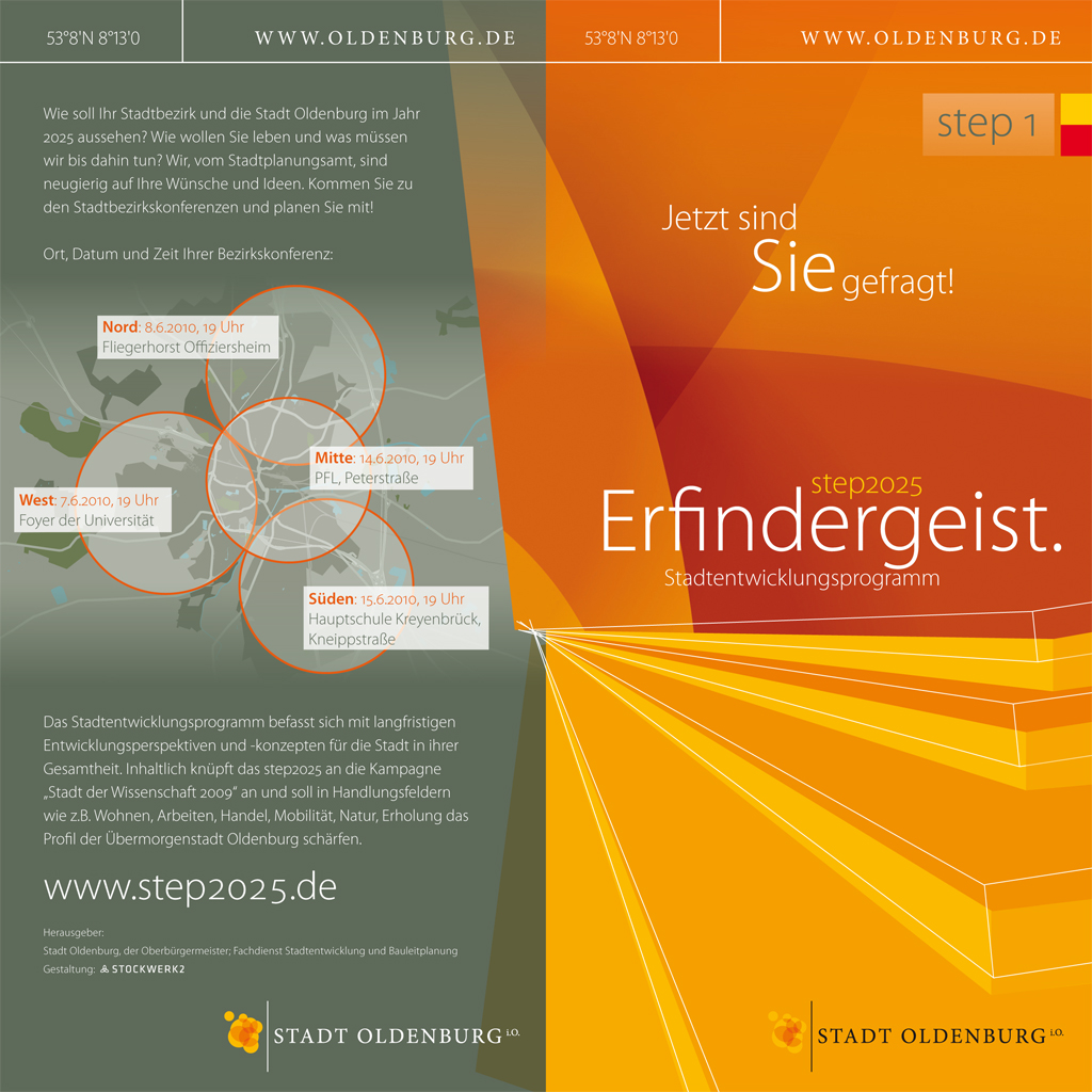 Flyer zu den Stadtbezirkskonferenzen mit dem Schlagwort „Erfindergeist“. Foto: stockwerk2